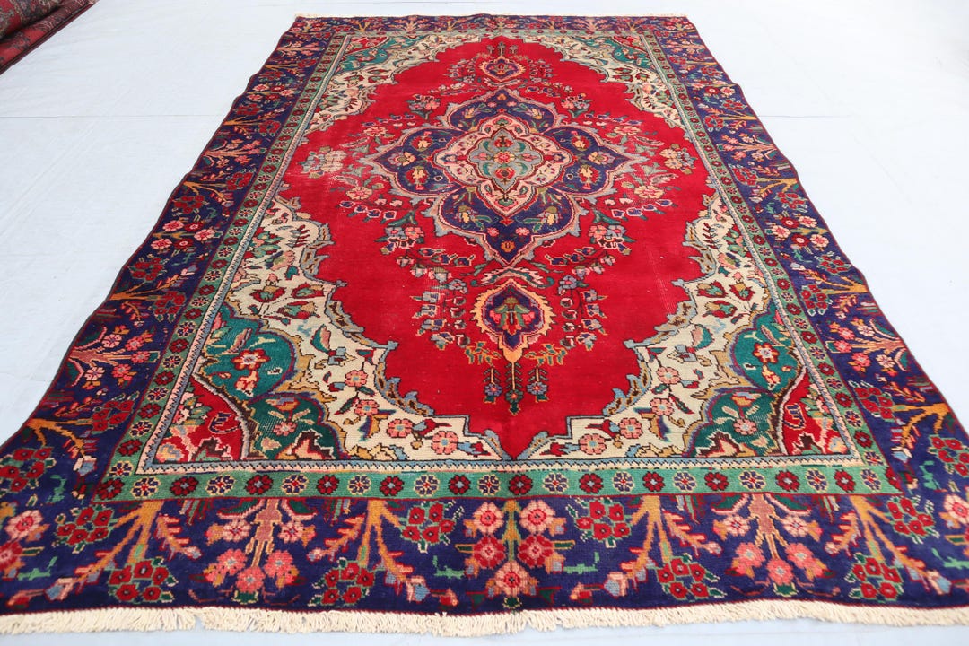 1950s Antique 6x9 Afghan Caucasian Design Rug, Turkmen Hand Knotted Low ...