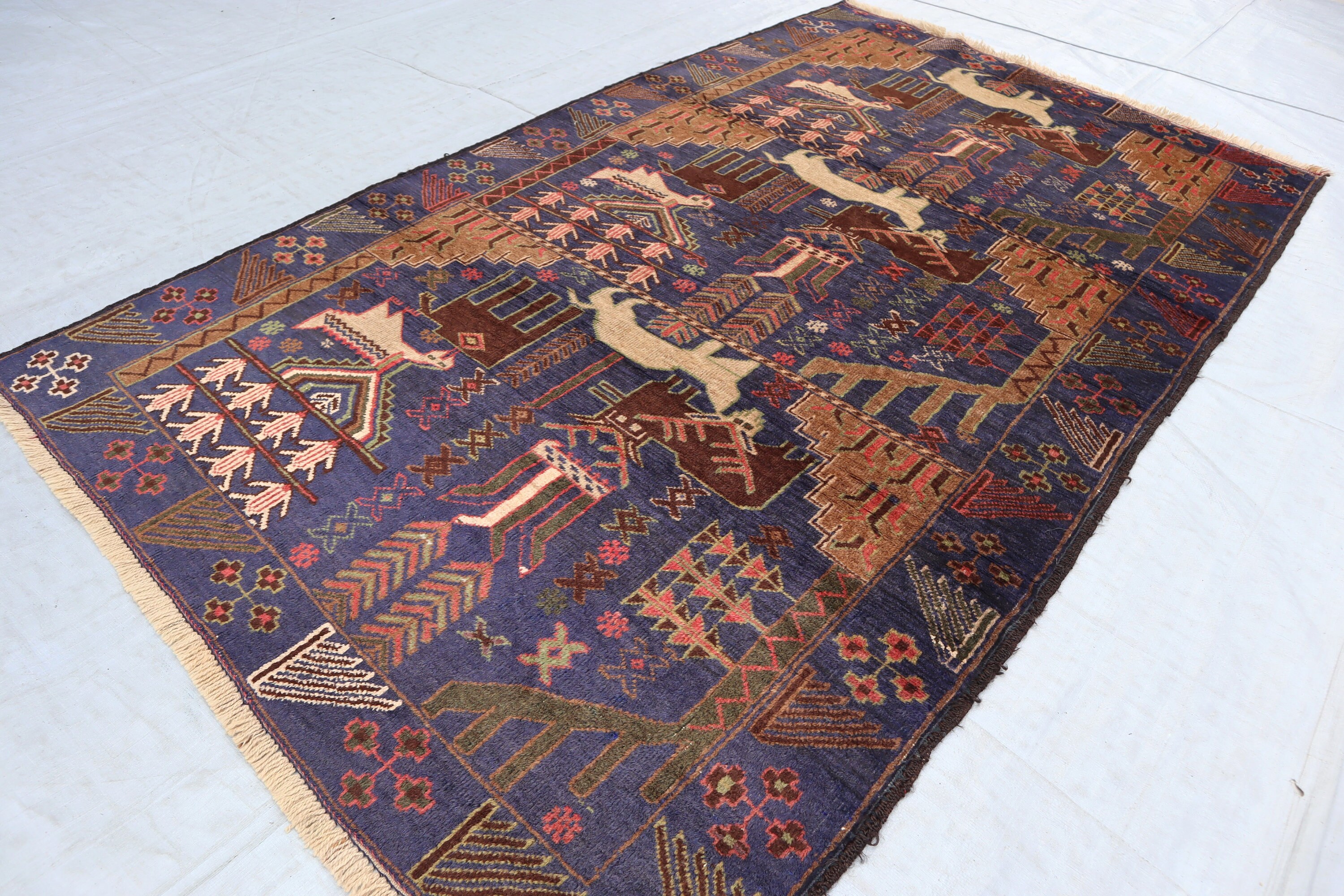 3'9x6'4フィートのアンティークバルーチ絵画ラグ、アフガニスタンの