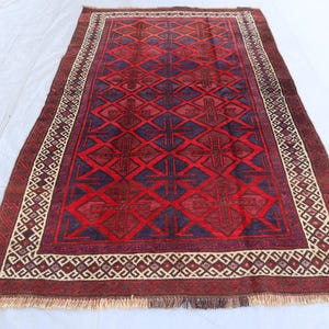 Antique Caucasian Design Rug 5&#39;3x8&#39;6 ft Afghan Handmade Rug, Navy Blue Red Vintage Oriental Rug, Geometric Rug, Living Room Rug, Bedroom Rug