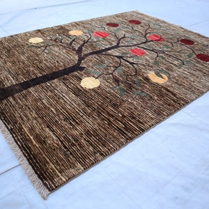 5x7 Handmade Gray Pictorial Rug, Afghan fine quality Wool Trees of life Rug, Art decor rug, Oriental Rug, Bedroom Rug, Kids Rug, Home Decor