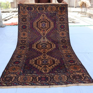 4x7 ft Faded Antique rug, One of a Kind Vintage Rug, Afghan Handmade Wool Area Rug, Tribal Baluch Rug, Oriental Turkmen Rug, Bedroom Carpet