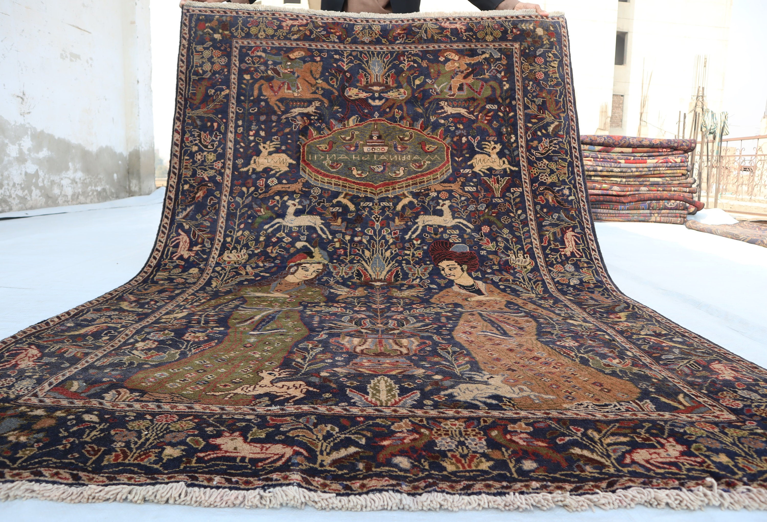 4'10x7'4 Ft, Vintage Handmade Art Large Pictorial One of a Kind Rug ...