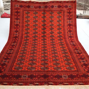 1990s Antique Turkmen Ersari Rug 7x9 Vintage Afghan Area Rug/ Fine Handmade Wool High Pile Soft Wool Kitchen Carpet/ Oriental Rug 200x275 cm