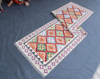 10 ft Runner Rug 2'9x9'6 ft Afghan Flatweave Hallway Rug, Handmade Wool Runner, Geometric Oriental Boho Rug, Hallway Runner, Kitchen Runner