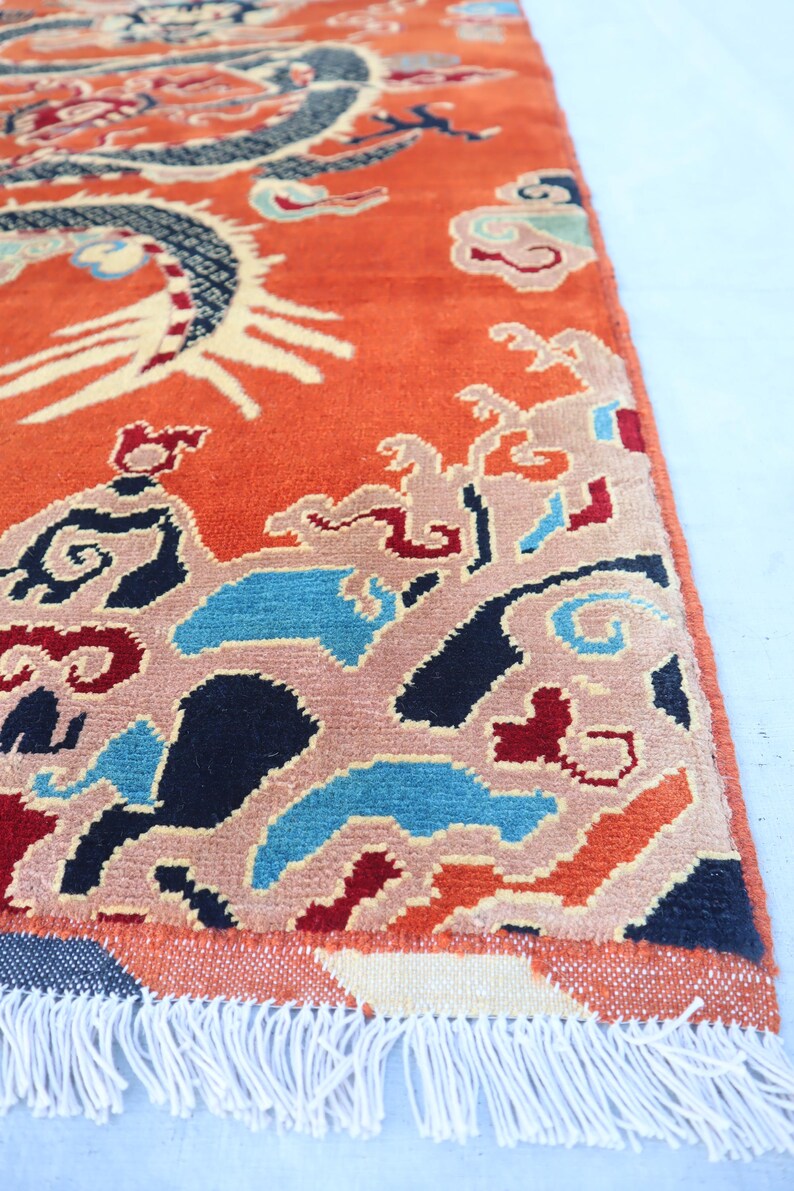 One of a Kind Pictorial Art Deco Rug 3'10x7'4 Ft, Afghan Hand Knotted