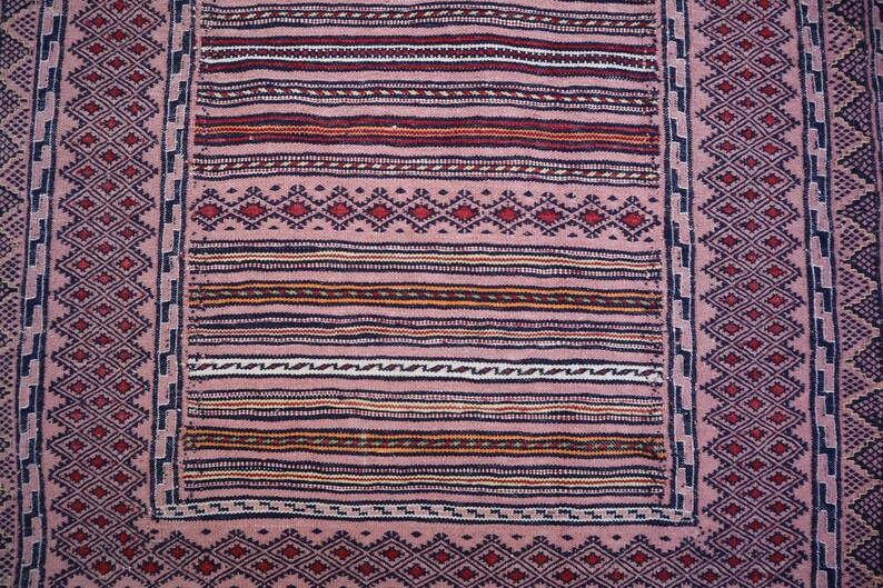 3'0x9'5 Ft, Vintage Afghan Handwoven Kilim Rug- Kitchen Rug- Vintage Bokhara Rug- Afghan Handmade Rug- Turkmen Tribal Rug, Red Black Orange image 5