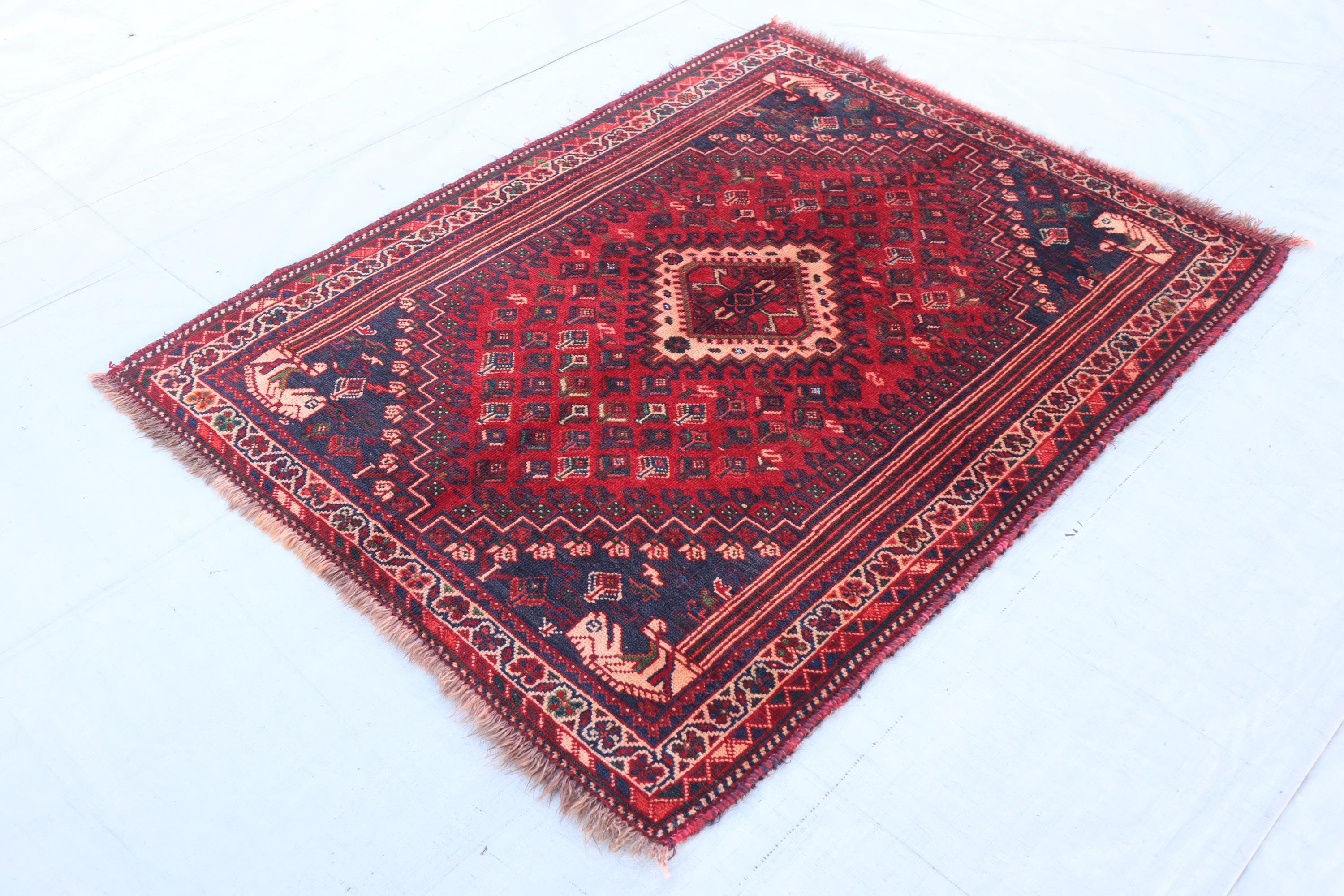 4'1x5'4 ft アフガニスタンアンティーク幾何学模様ヘリズデザインラグ