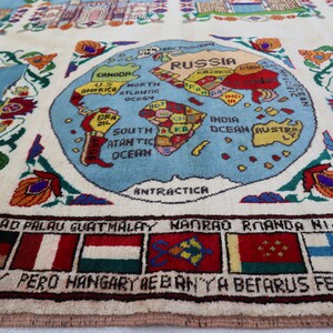 Antique World Map Rug 4x6 Ft, Historical Place Handmade Rug, Wall ...