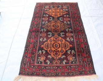 Alfombra vintage oriental con estampado Heriz de 1,13 m x 1,90 m - Alfombra turcomana de lana anudada a mano - Alfombra tribal afgana baluchi - Alfombra para sala de estar - Alfombra para cocina
