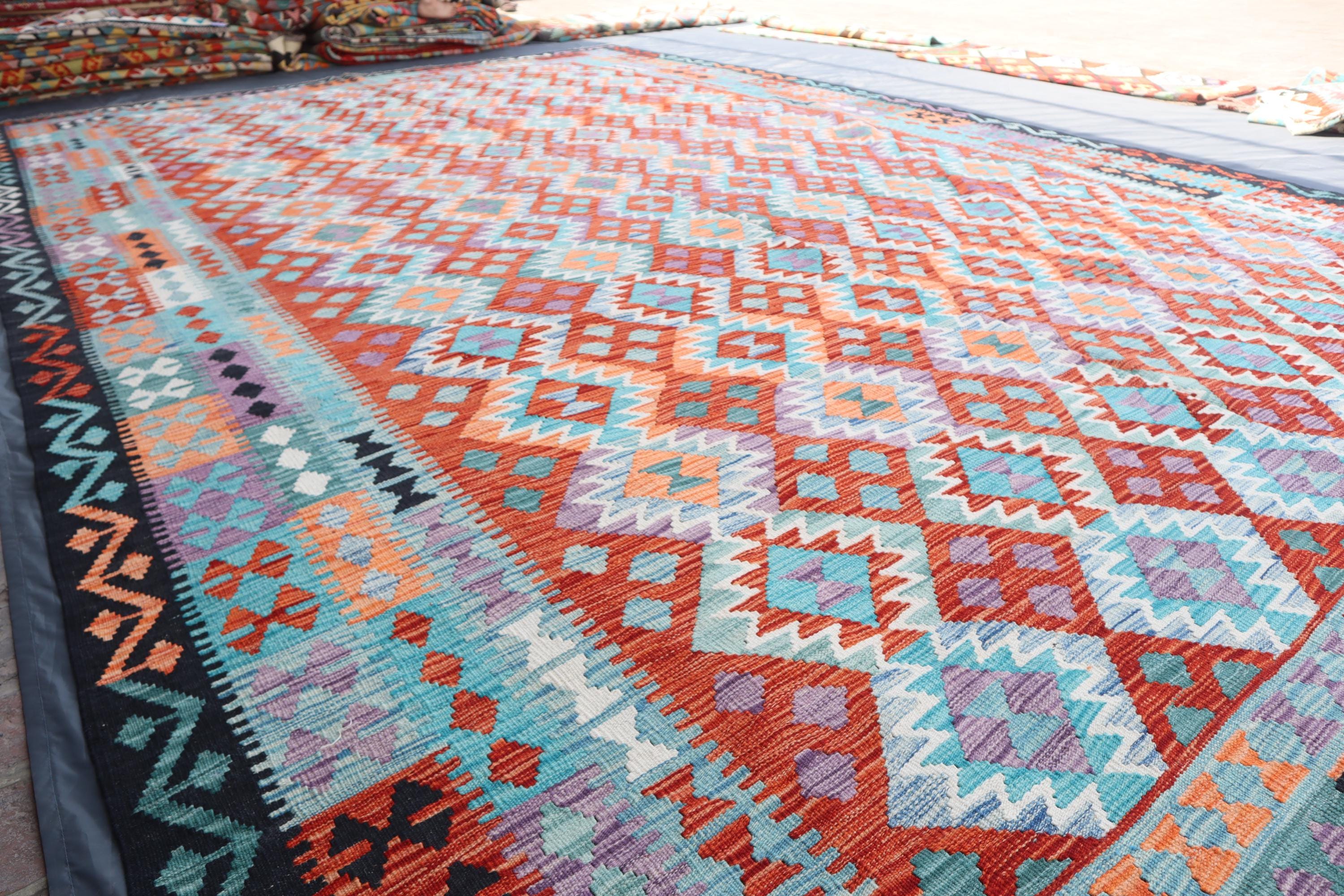 Large Afghan Kilim Rug 10x16 Colorful Handmade Wool Flatweave Rug ...