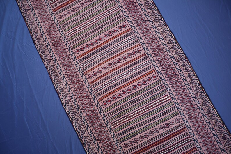 3'0x9'5 Ft, Vintage Afghan Handwoven Kilim Rug- Kitchen Rug- Vintage Bokhara Rug- Afghan Handmade Rug- Turkmen Tribal Rug, Red Black Orange image 6