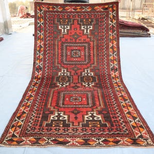 4x7 ft Vintage Afghan Rug-Geometric Area Rug/ Afghan Handmade Soft pile Wool Rug/ Oriental Turkmen Tribal Rug/ Natural dyes Rug/ Bedroom Rug