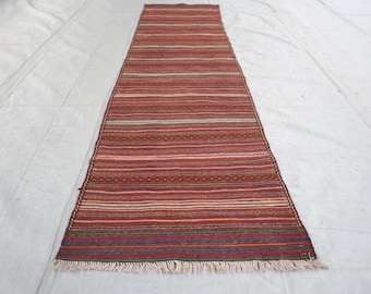 10 ft Long Runner Rug / 70x290 cm Afghan Handwoven Kilim Rug/ Natural dyes Wool Runner Rug / Turkmen Flatweave Rug / Hallway Runner Carpets