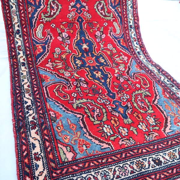 Antique Afghan Bidjar rug 3'0x5'0 ft, Handmade wool Area Rug, Oriental Turkmen Antique Rug, Low Pile Vintage Rug,Tribal Vintage faded Carpe