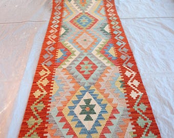 キリムランナー 2.8x9.6フィート アフガニスタン手織りラグ