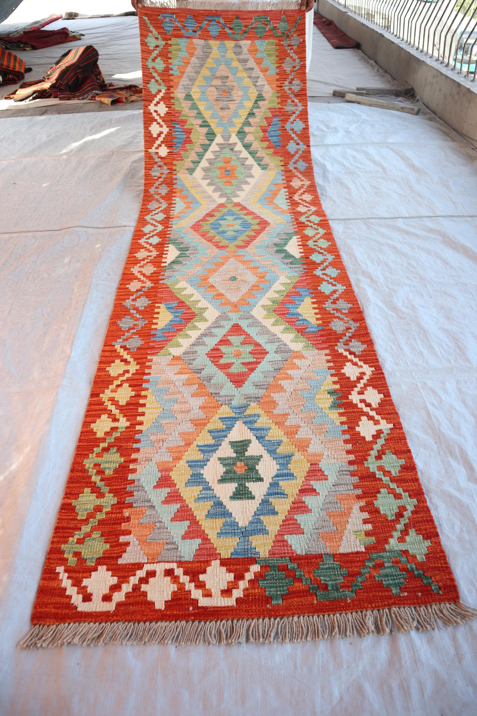 アフガンキリム　ランナー キリムランナー 2.8x9.6フィート アフガニスタン手織りラグ