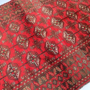 3.8x6.9 Ft Antique Turkmen Rug- Turkoman Yamood Pattern Area Rug- Turkish Bohemian Rug- 120x180 cm Antique Rug- Hallway Red Rug- Bedroom Rug