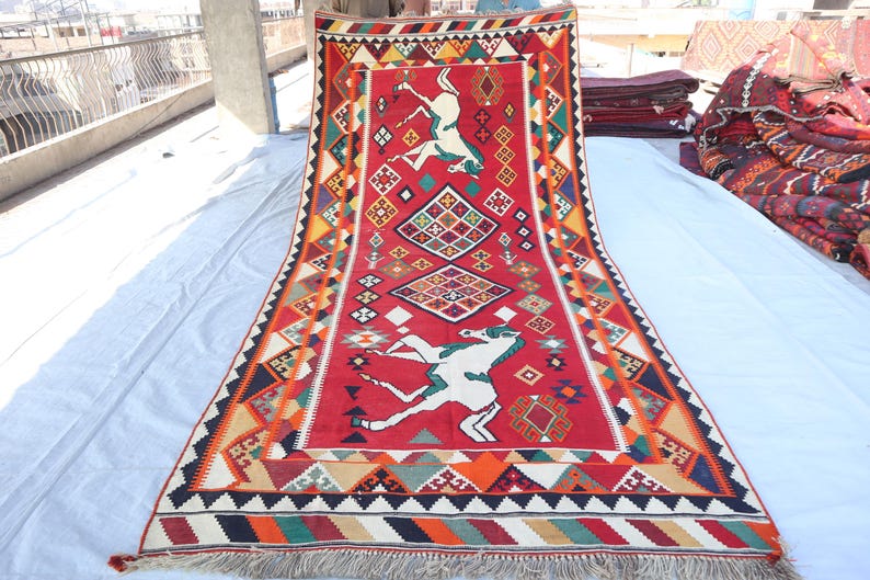 Antique Turkish Kilim Rug 5'6x12'5 Ft Wide Runner Rug/ Handmade