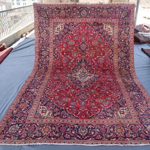 COLLECTORs Piece Rug 7x10 Large Afghan Tribal Heriz Rug - Red Blue Hand Knotted Soft Wool Caucasian Rug - Oriental Rug- Rugs For Living Room