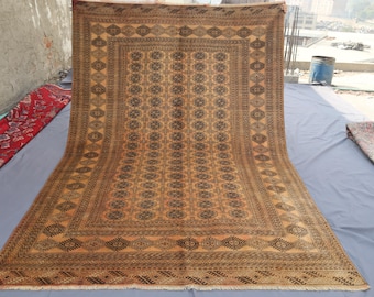 6'8x9'5 Ft- Vintage Afghan Terracotta Ersari Rug- Turkmen Tribal 100% Wool Muted Neutral Rug- Living Room Rug- Handmade Oriental Rug 7x10 ft