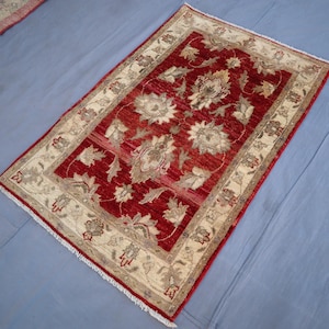 4x3 Gorgeous Turkish Mamluk Area Rug/ Afghan Handmade Plush Wool Rug/ Navy Blue Beige Hereke Rug/ Living Room Rug/ Bedroom Rug/ Accent Rugs