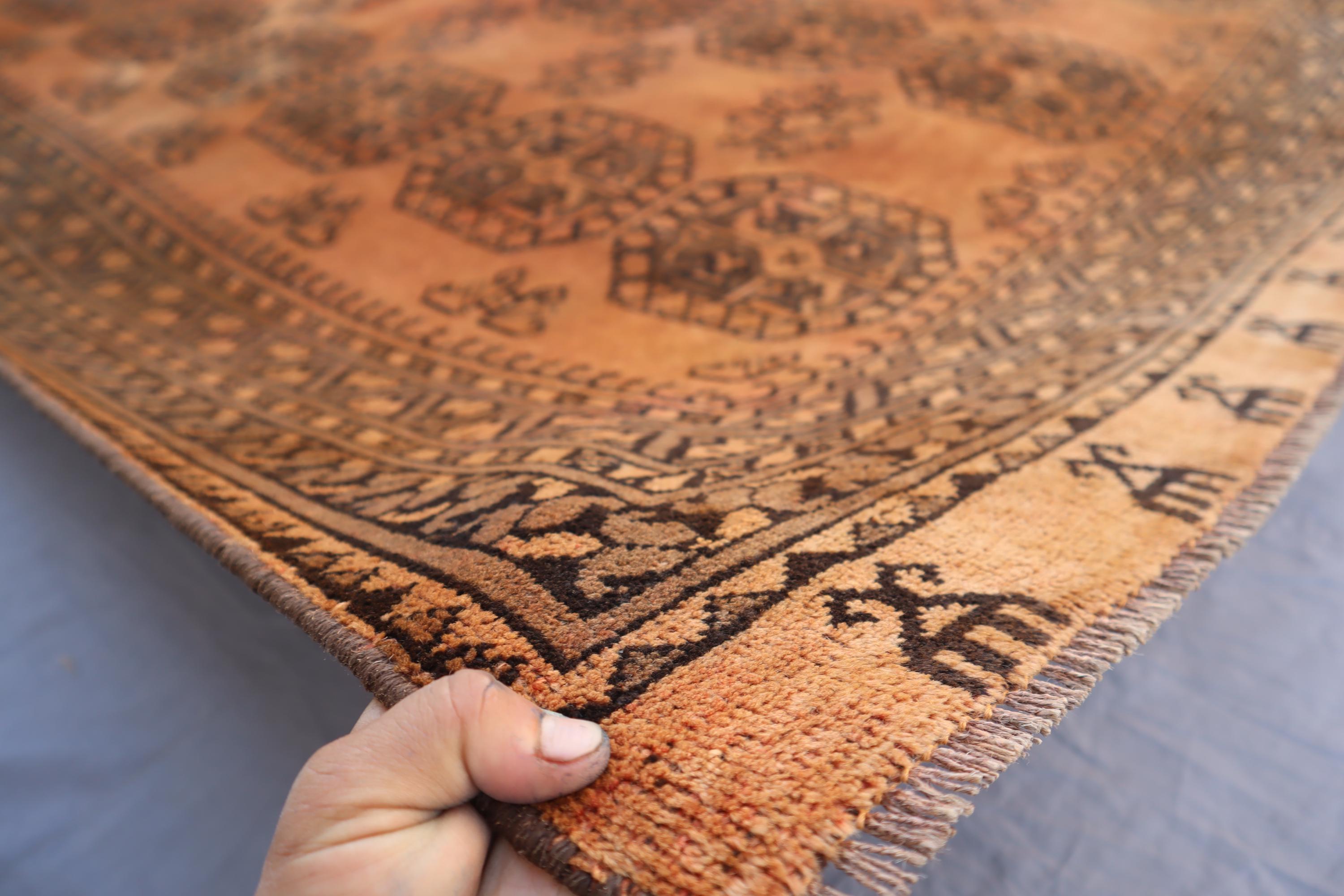 1970s Antique Turkmen Bokhara Rug 6'10x9'3 Ft Terracotta Vintage
