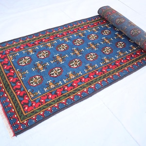 Blue Runner 3x9 Afghan Hand Knotted Natural dyes wool runner rug, Multi Color Kitchen Runner Rug, Hallway Runner Carpet, Blue Entryway Rug