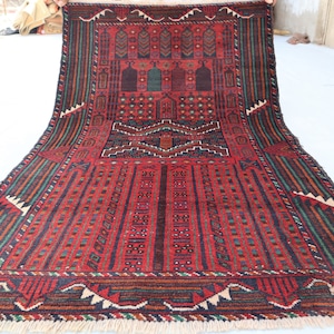 Afghanischer Gebetsteppich, Vintage Gebetsteppich, Hochflor, Weicher Wollteppich, Afghanischer Teppich, Antiker Teppich, Orientalischer Gebetsteppich, Salah Matte, Akzent Teppiche