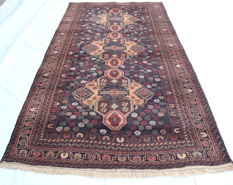 1960年代ヴィンテージラグ 4x7 アフガニスタン幾何学模様コーカサス