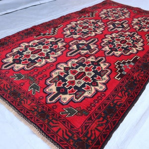 4x7 Area Rug, Afghan Hand Knotted Wool Area Rug, Vintage Faded Turkman Baluchi Rug- Tribal Rug For Bedroom Living Room, Bohemian Style Rugs