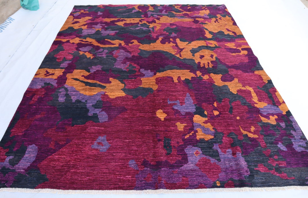 Purple Rag Design Purple Rug 8x10 Afghan Gabbeh Rug, Abstract Design Rug, Organic Dyes ...