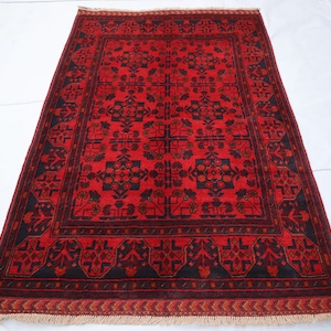5x3 Afghan Bokhara Rug- Turkman Tribal Handmade Wool Rug- Living Room Rug- Bedroom Kitchen Rug-Vintage Oriental Rug- Kids Rug- Entry Way Rug