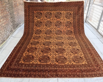 11'2x8'3 ft Antiker afghanischer rustikaler Teppich - hellbrauner verblasster beunruhigter Teppich, Terrakotta handgefertigter weicher Florwolle Tribalteppich 8x30 Wohnzimmerteppich