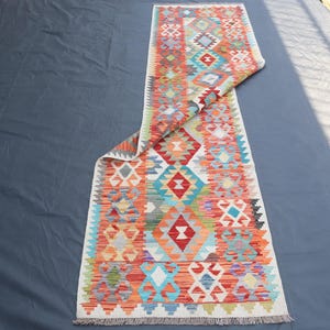 10 ft Long Kilim Runner rug 2'8x9'6 ft Multicolor Natural Veg dyes Wool Handmade Afghan Kilim Rug, Turkmen Tribal Rug, 3x10 Hallway Runner