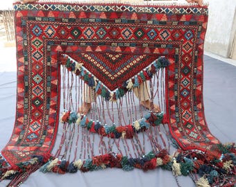 1980s Antique Turkmen Tekke Jalar Rug 5x4 ft Collector's Piece Antique Wall Hanging Bag, Antique Handmade Home Decor Rug, Bokhara Tribal Bag
