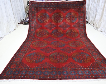 7x10 Vintage Turkmen Yamud Faded Rug, Afghan Handmade Wool Living Room Bedroom Rug, Turkmen Tekke Terracotta rug, Authentic Genuine Rug