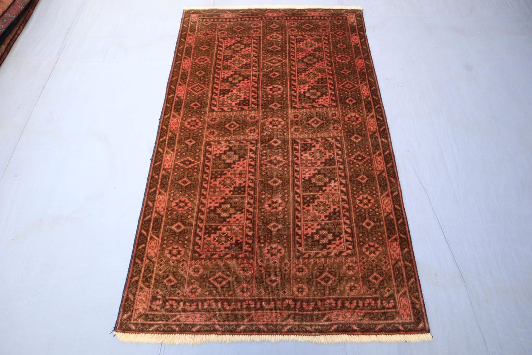 Chinese Rug 1950 1950s Antique Turkmen Tribal Rug 3x5 Ft Afghan Geometric Design Rug ...