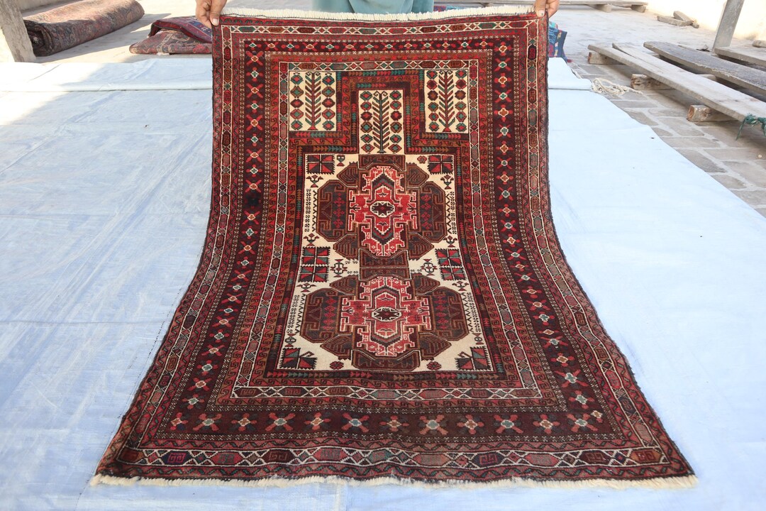 Vintage Afghan Prayer Rug 3'2x4'4 Ft- Antique Bukhara Rug-oriental ...
