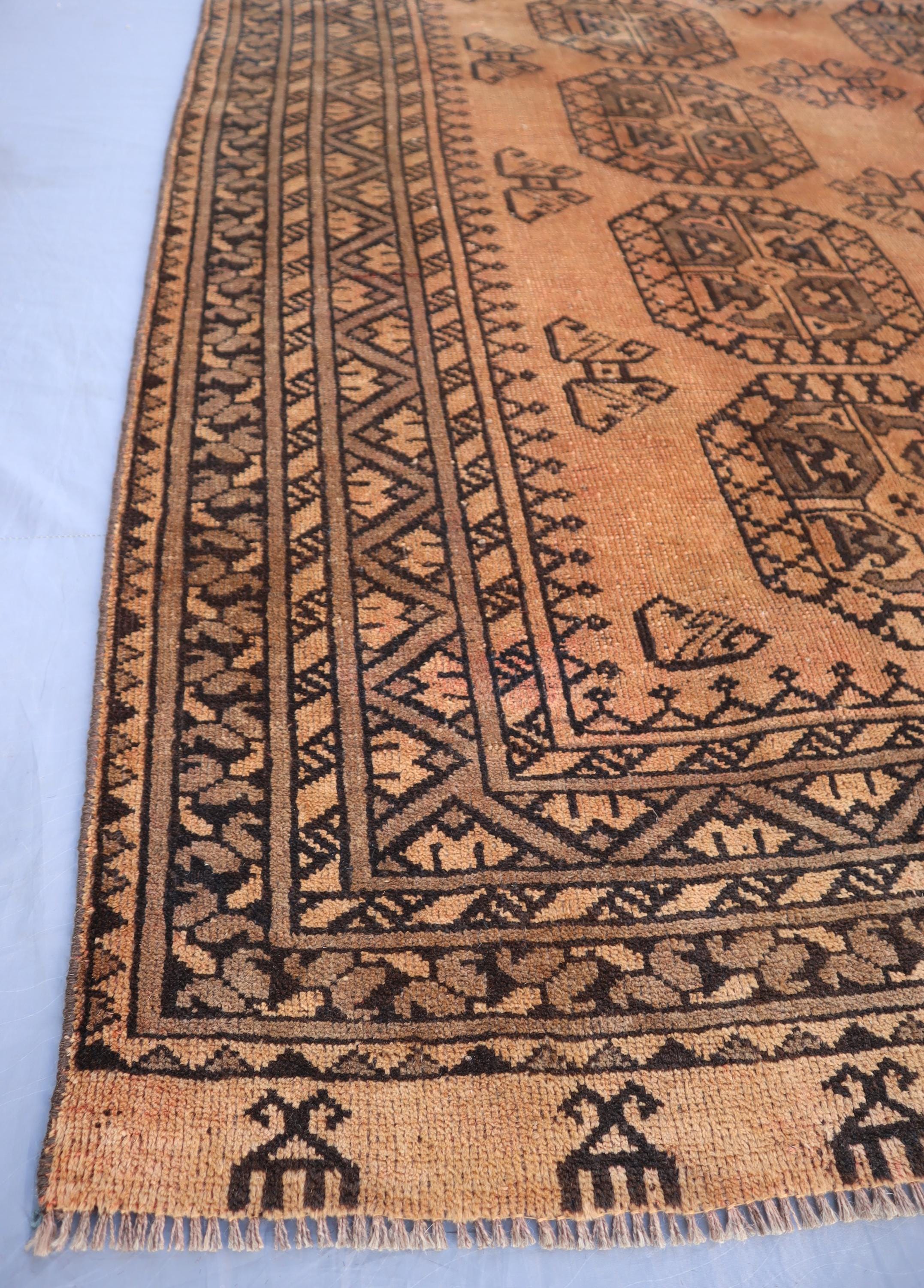 1970s Antique Turkmen Bokhara Rug 6'10x9'3 Ft Terracotta Vintage