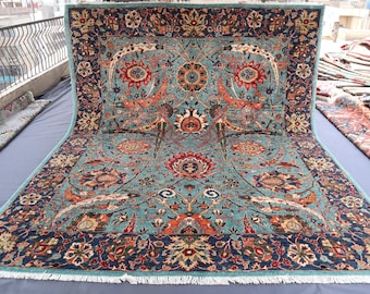 10x8 Vintage Turkman Serapi Teppich - Beige Handgefertigter Wollteppich - Antiker Anatolischer Vintage türkischer Teppich - Geschenk für Sie - Ästhetischer Wohnzimmer Teppich