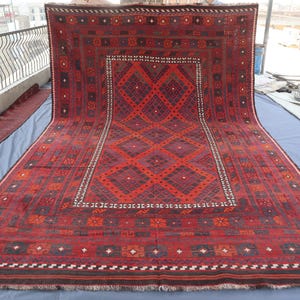 Afghan Oversize Kilim Rug 8&#39;6x13&#39;0 ft Red Handmade Wool Geometric Rug, Antique Terracotta Wool Rug, Flatweave Rug, Dining Room, Bedroom Rugs