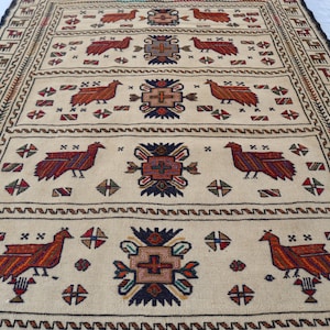 Pictorial Kilim Rug 4.3x6.7 Wall Hanging Rug Living Room Decor Rug Afghan Handmade Rug Animal Printed Rug Bedroom Rug Kids Rug Entry Rug 4x7