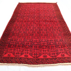 8x5 Afghan Vintage Rug/ Maroon Handmade Wool Area Rug/ Authentic Oriental Geometric Rug/ Turkmen Baluchi Design Rug/ Bedroom Living Room Rug