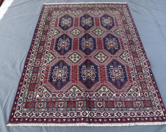 5x7 ft Afghan Traditional Bukhara Rug- Indigo Red Handmade Veg Dye Wool Rustic Rug - Tribal Area Rug- Oriental Rug- Kitchen Rug- Bedroom Rug