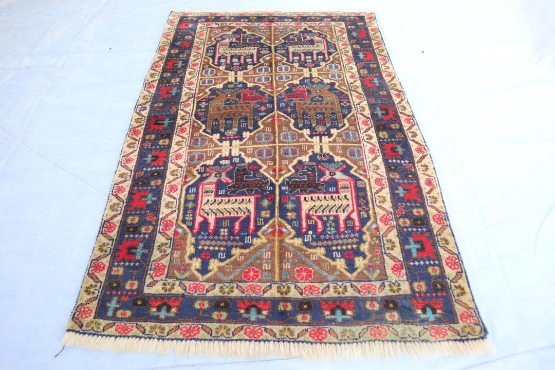 3.0x4.6 Ft Vintage Antelopes Pattern Pictorial Art Rug/ Oriental Rug ...