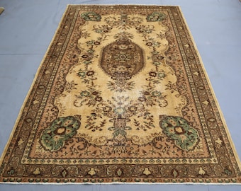 5'8x9 'Ft, Vintage Türkischer Blumenteppich, Vintage Orientteppich, Handgemachter Weicher Flor Wollteppich Schlafzimmer
