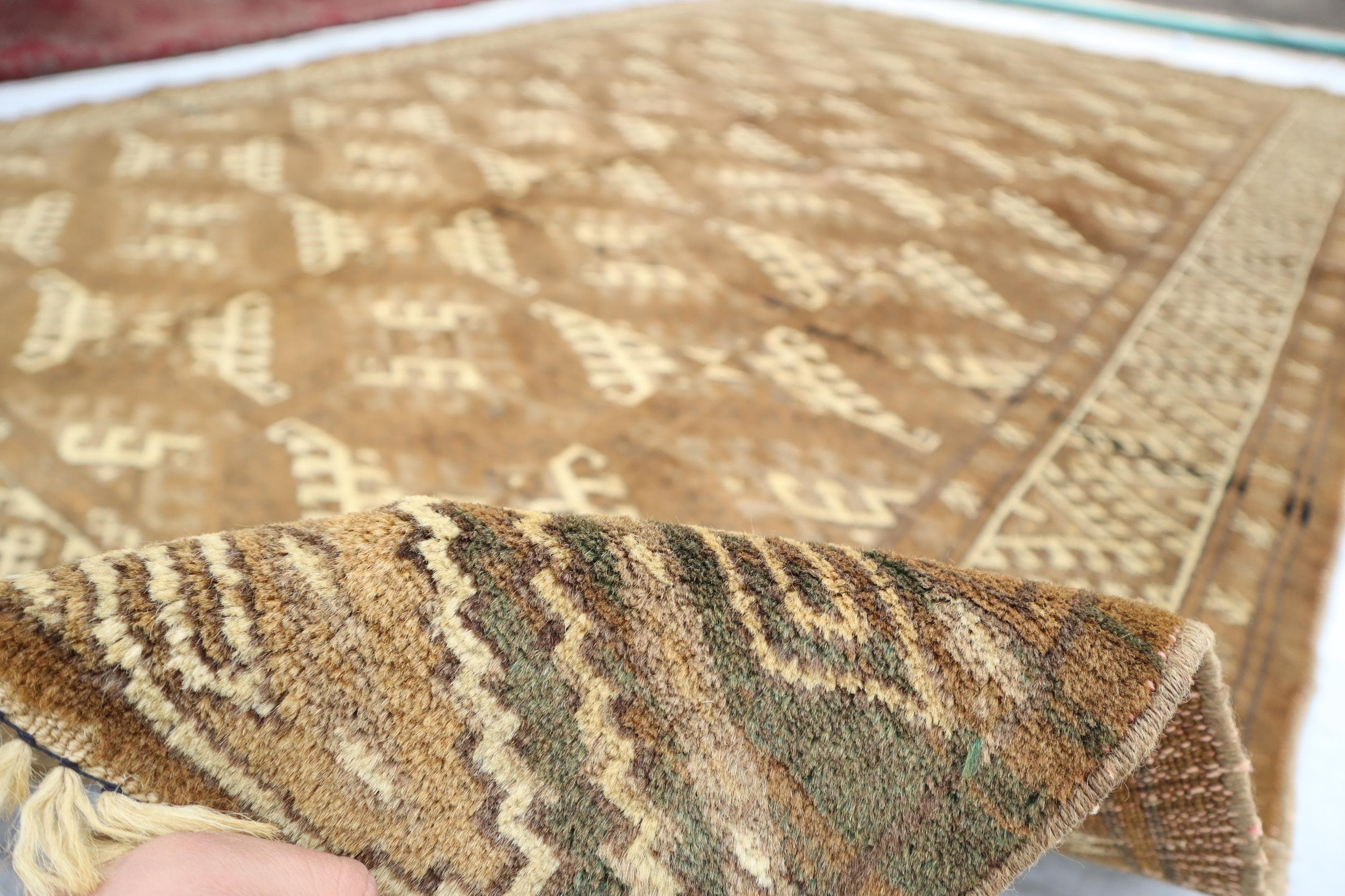 7x11 ヴィンテージ 1960年代 トルクメン ヤムド 色褪せたラグ