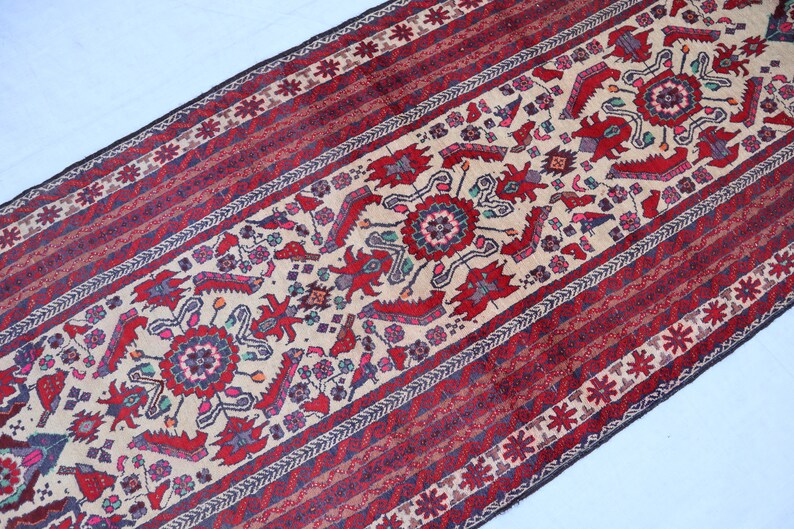 Alfombra de pasillo antigua de 3,2 x 9,9 pies, alfombra turcomana oriental, alfombra afgana hecha a mano, alfombras tribales, alfombras antiguas, alfombras vintage, alfombras de cocina. imagen 6