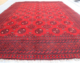 Rood Vintage Afghaans tapijt, 5'0x6'7 Ft Turkmeens handgeknoopt wollen tapijt, handgemaakt 5x7 gebiedsdeken, Oosters Turkmeens tapijt, woonkamer keukentapijt