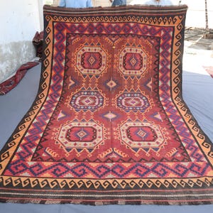 7x11 Vintage Kilim Area Rug - Antique Turkmen Tribal Soumak Rug - Afghan Handmade Wool Rug - Oriental Rug - Rustic Kilim Rug - Bedroom Rug